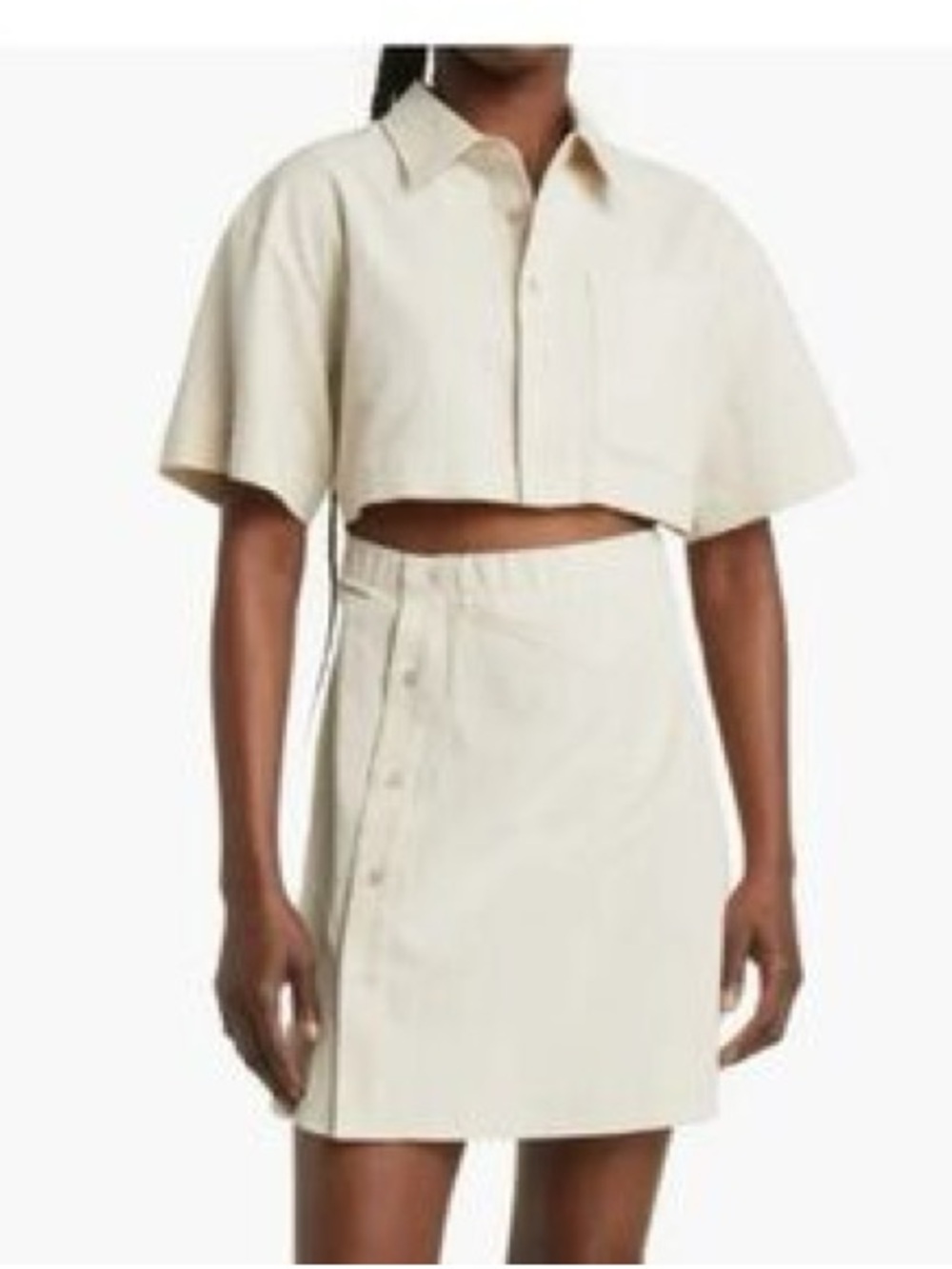 Moon River Short Sleeve Button Front Cut-Out Shirred Shirt Dress - Oatmeal